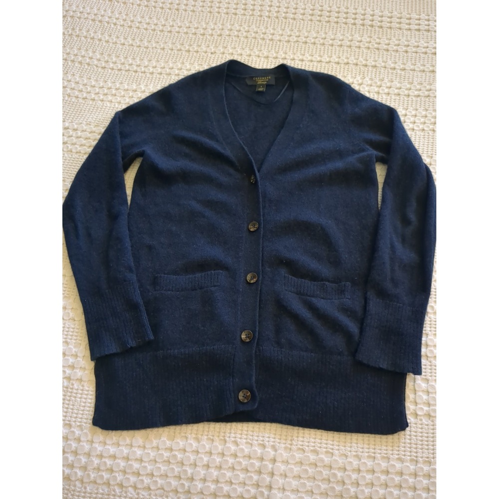 Charter Club Luxury Cashmere Cardigan Sweater Button Up V Neck Sz Small Blue